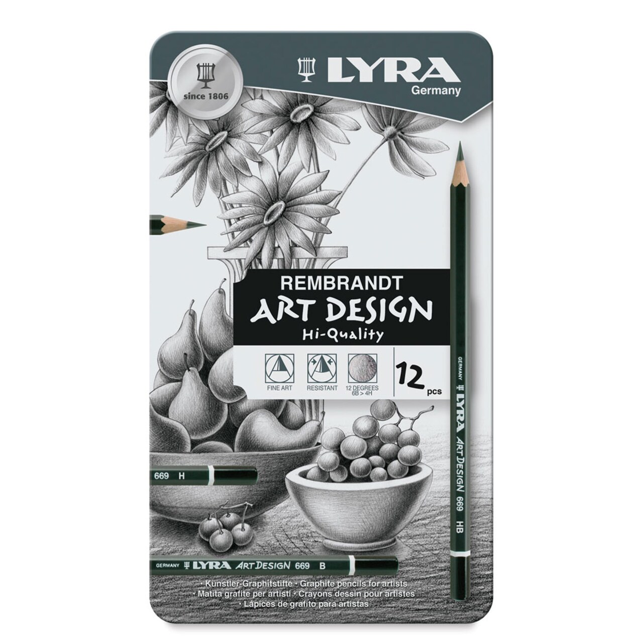 Lyra Rembrandt Art Design Graphite Pencil Set - Tin Box, Set of 12